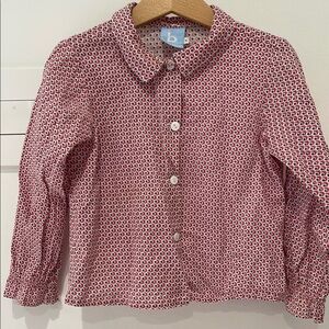 Bella Bliss Girls Size 4 Red & White Button Down Shirt | Long Sleeve Blouse